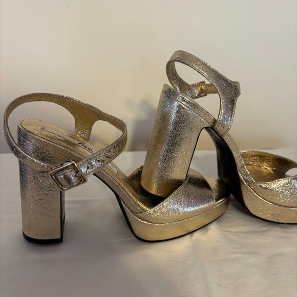 ZARA Gold Metallic Platform Heeled Shoes - Size EU 38-US 7.5 - Picture 4 of 11